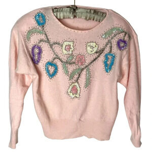 Vintage 80s Beaded Sweater Pastel‎ Small